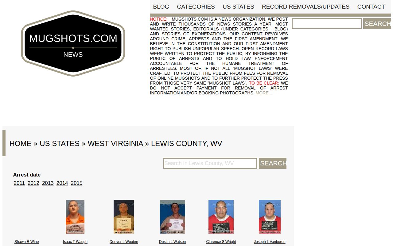 Mugshots.com Lewis County historical booking-record source reference