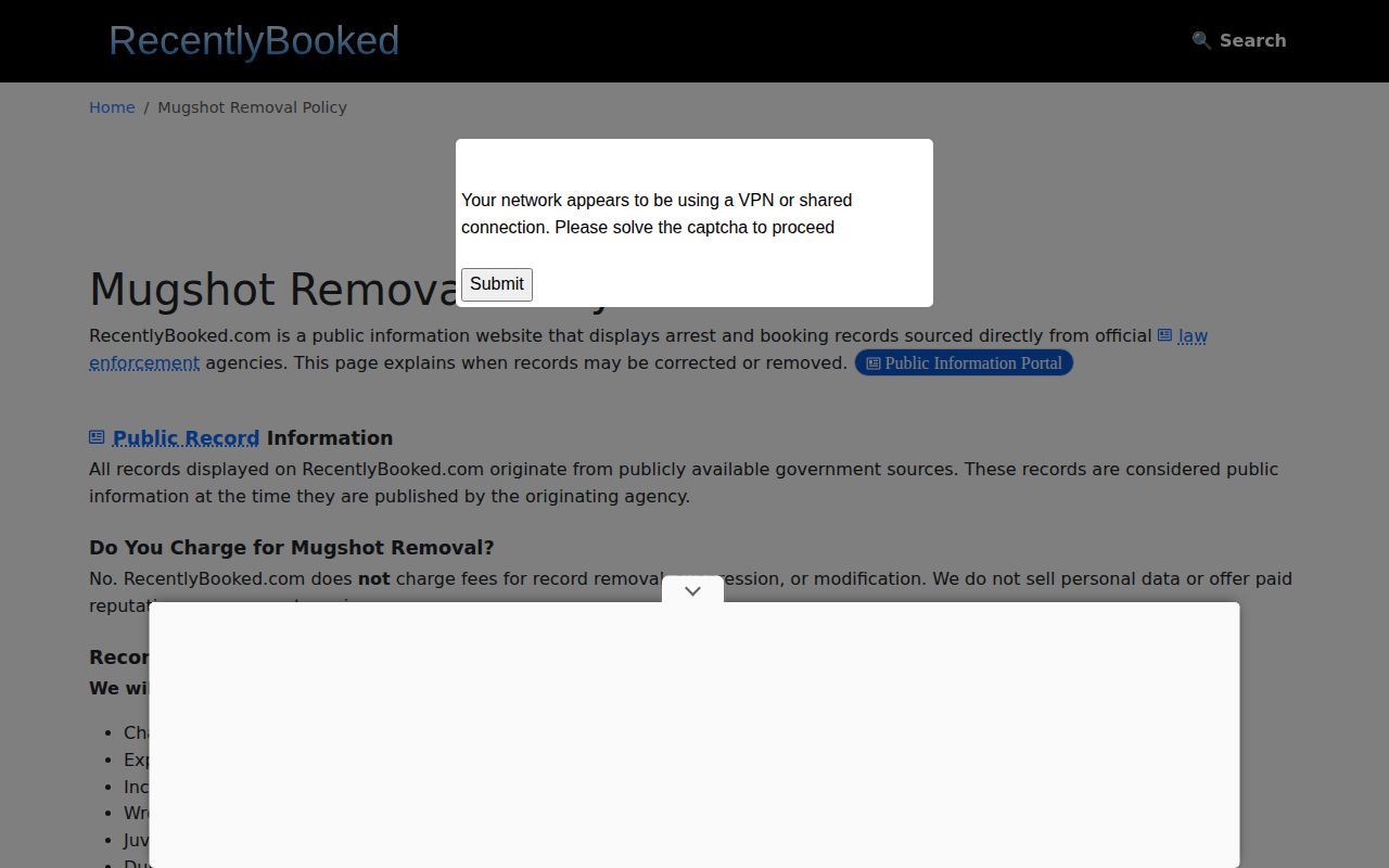 Lewis County booking-record correction policy source reference