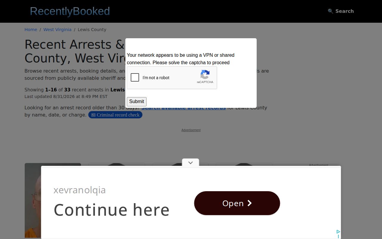 Recently Booked Lewis County booking-page source reference