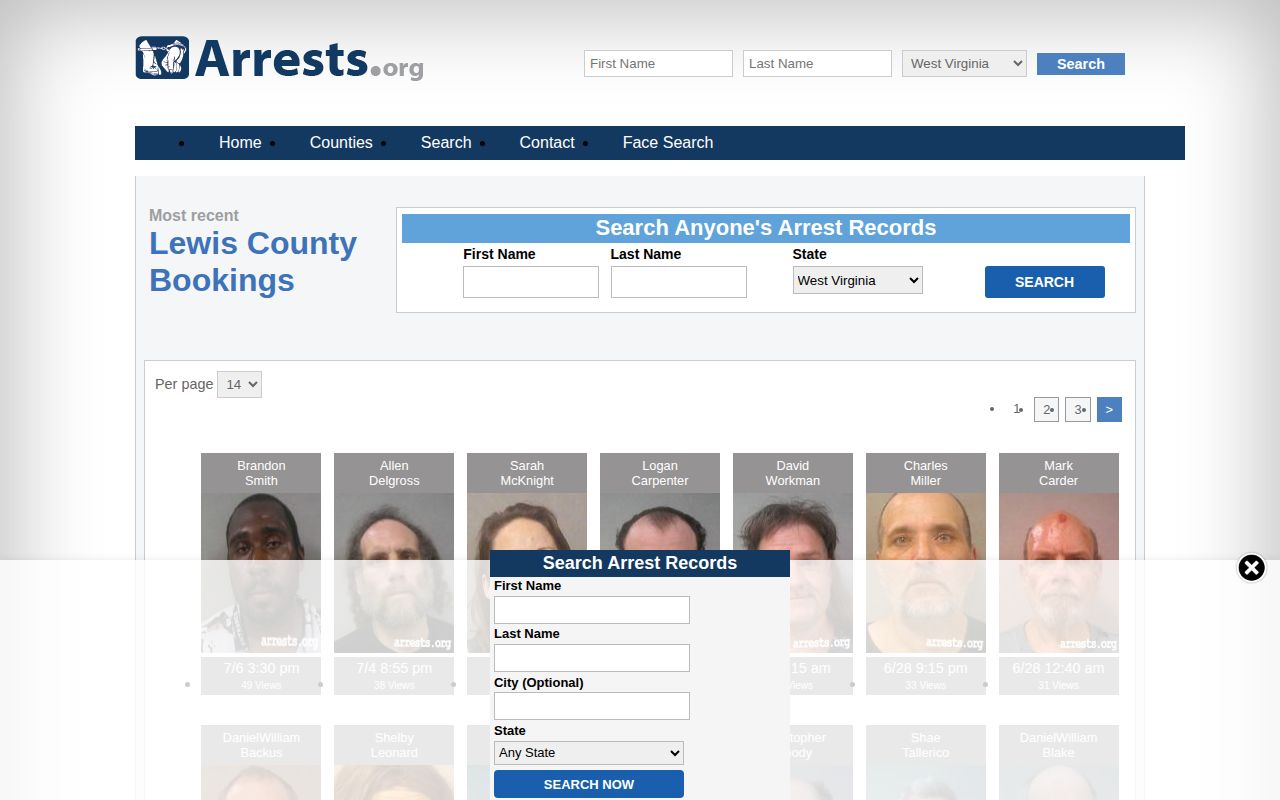 Arrests.org Lewis County arrest-record source reference