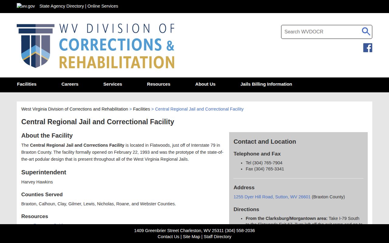 Lewis County booking records at Central Regional Jail official page